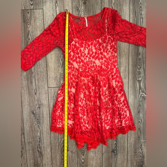 Free People Red Lace Fit & Flare Dress | Size 2 | Boho Party Dress - Picture 6 of 12